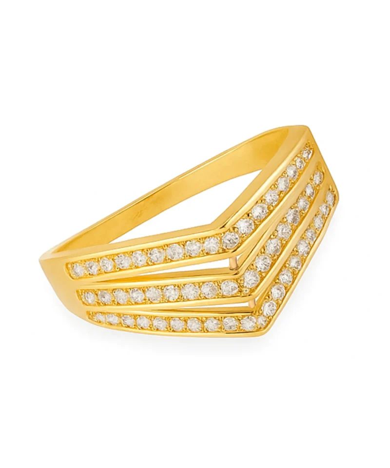 Złoty pierścionek z kamieniami - potrójny pierścionek szeroka obrączka z cyrkoniami