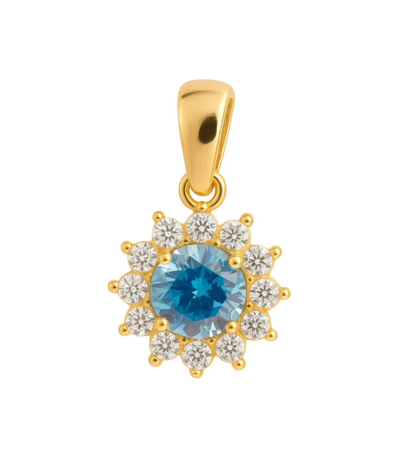 Złota zawieszka z cyrkonią w kolorze niebieskim