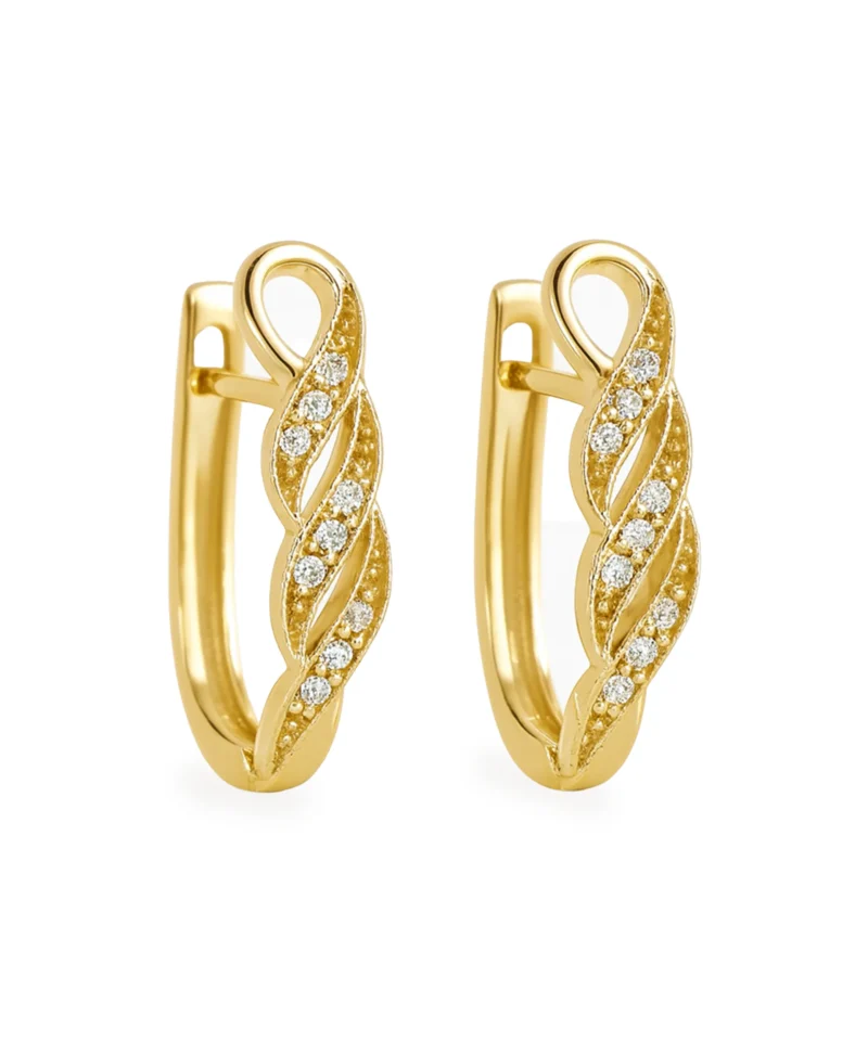 Złote kolczyki z zapięciem angielskim, krótkie z cyrkoniami