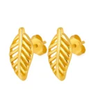 Złote kolczyki próby 585 w kształcie listków, sztyft, 10 x 5,5 mm, elegancka biżuteria na prezent.