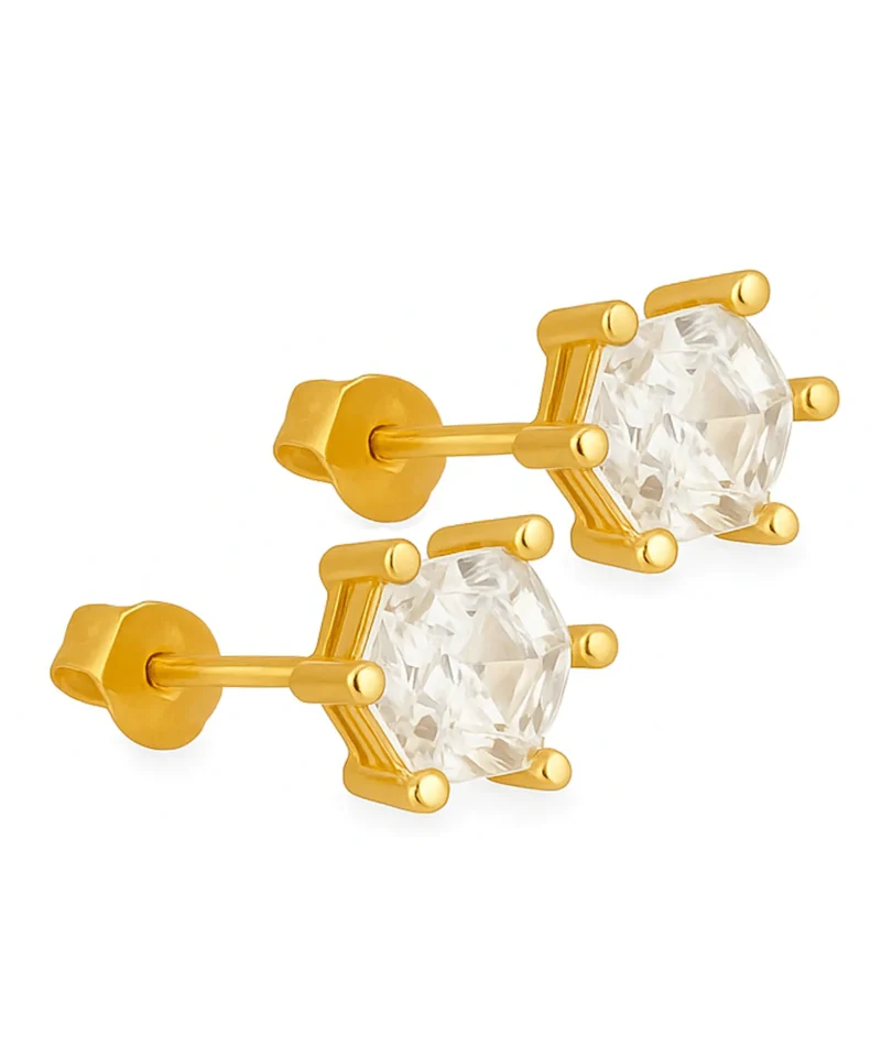 Złote kolczyki z cyrkonią białą zapinane na sztyft