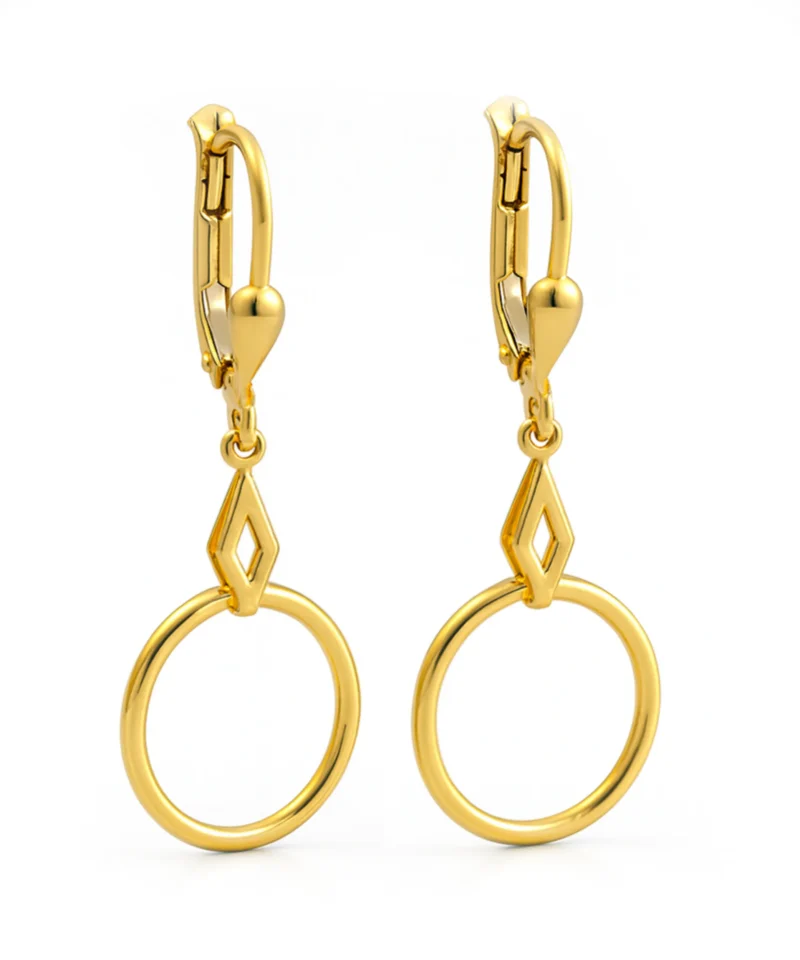 Złote wiszące kolczyki damskie kółko, zapięcie angielskie