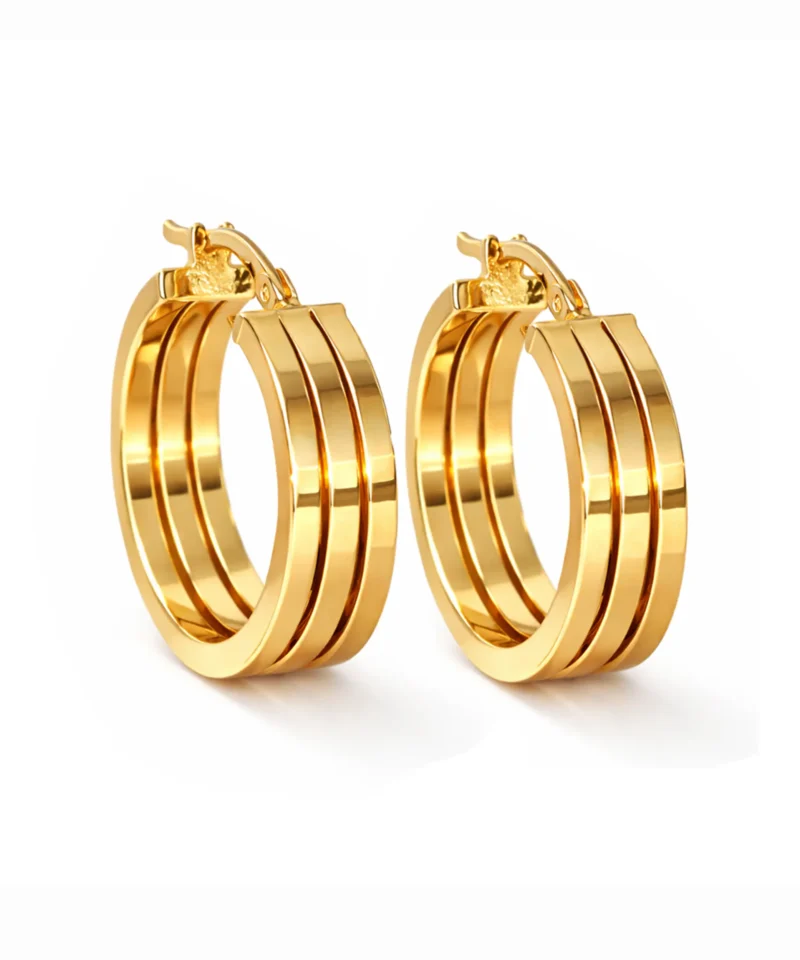 Złote kolczyki kółeczka potrójne - -kolczyki dmuchane złoto