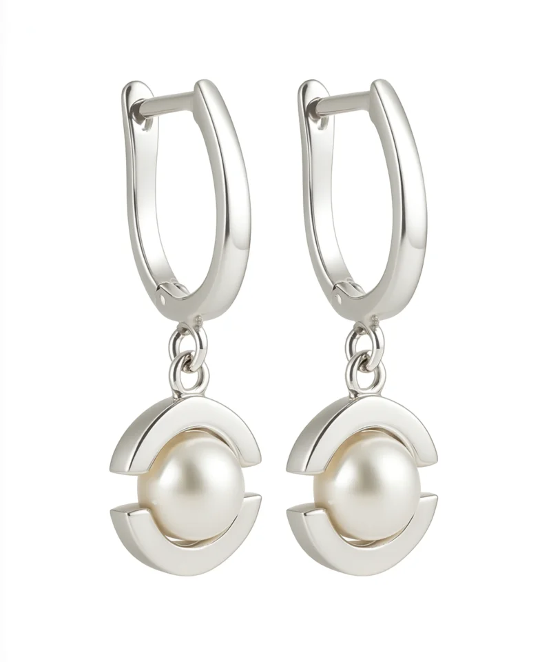Kolczyki z białego złota wiszące z perłą