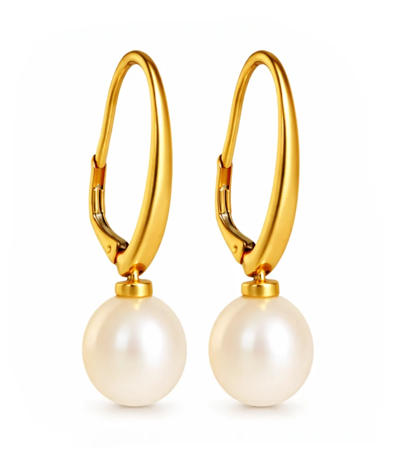 Złote kolczyki wiszące z dużą naturalną perłą - złoto 585