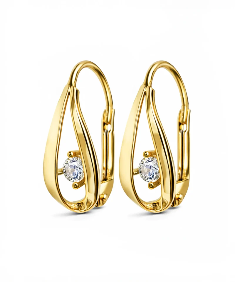 Złote kolczyki wiszące z kamieniem