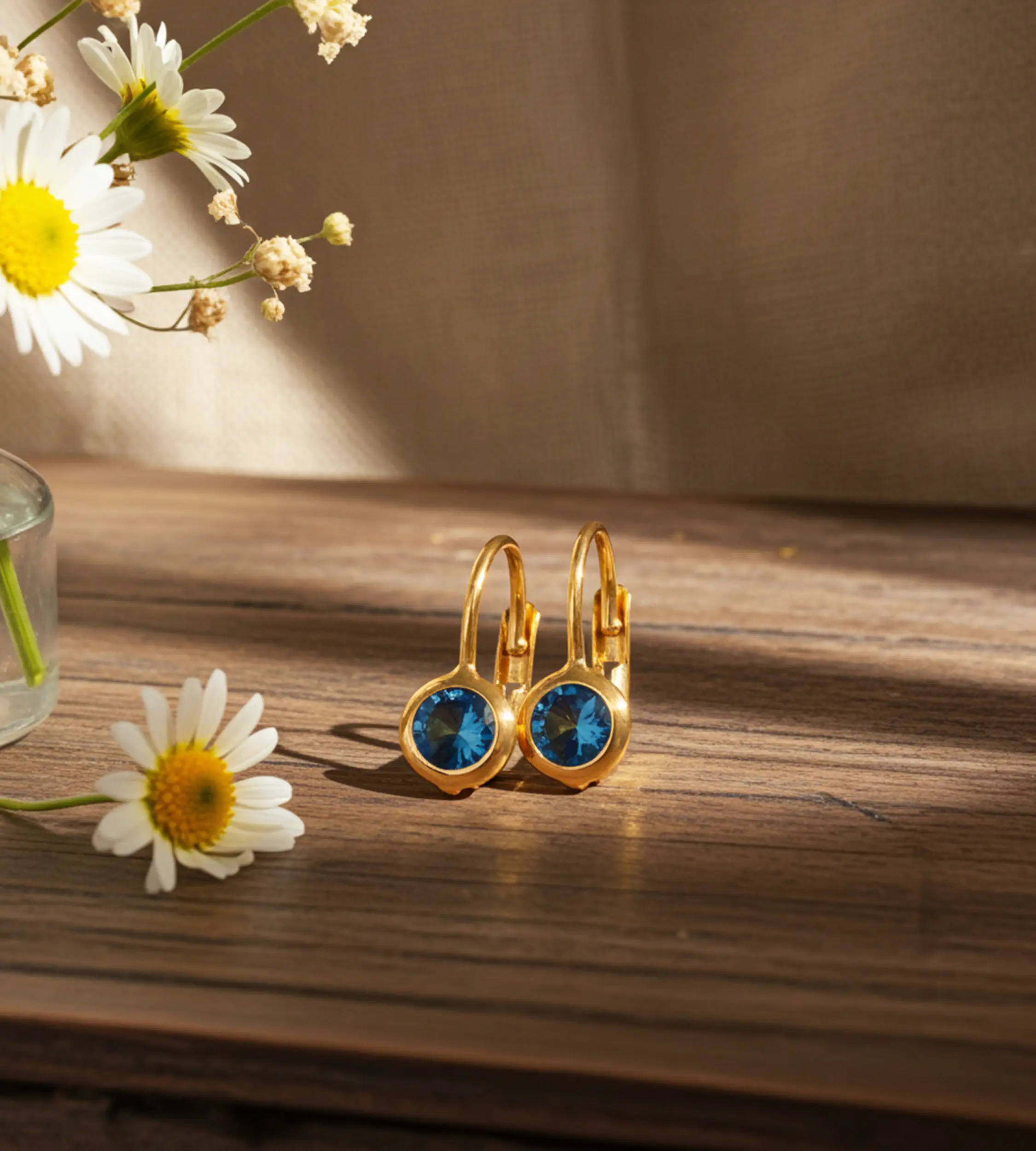 kolczyki ze złota 585 z niebieską cyrkonią