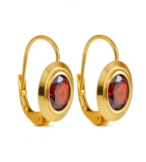 Złote kolczyki z rubinem - kolczyki złote z zapięciem angielskim, wiszące, długie