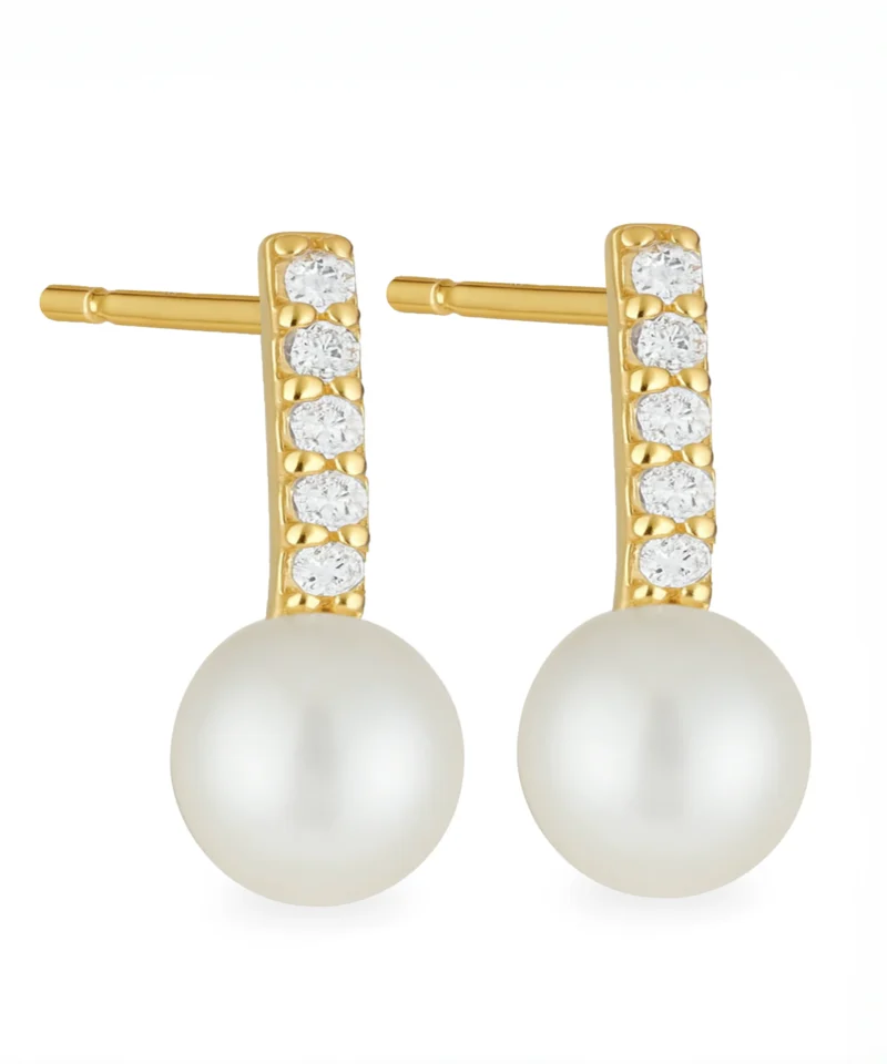 Złote kolczyki wkrętki z perłami i cyrkoniami - eleganckie kolczyki ze złota 585