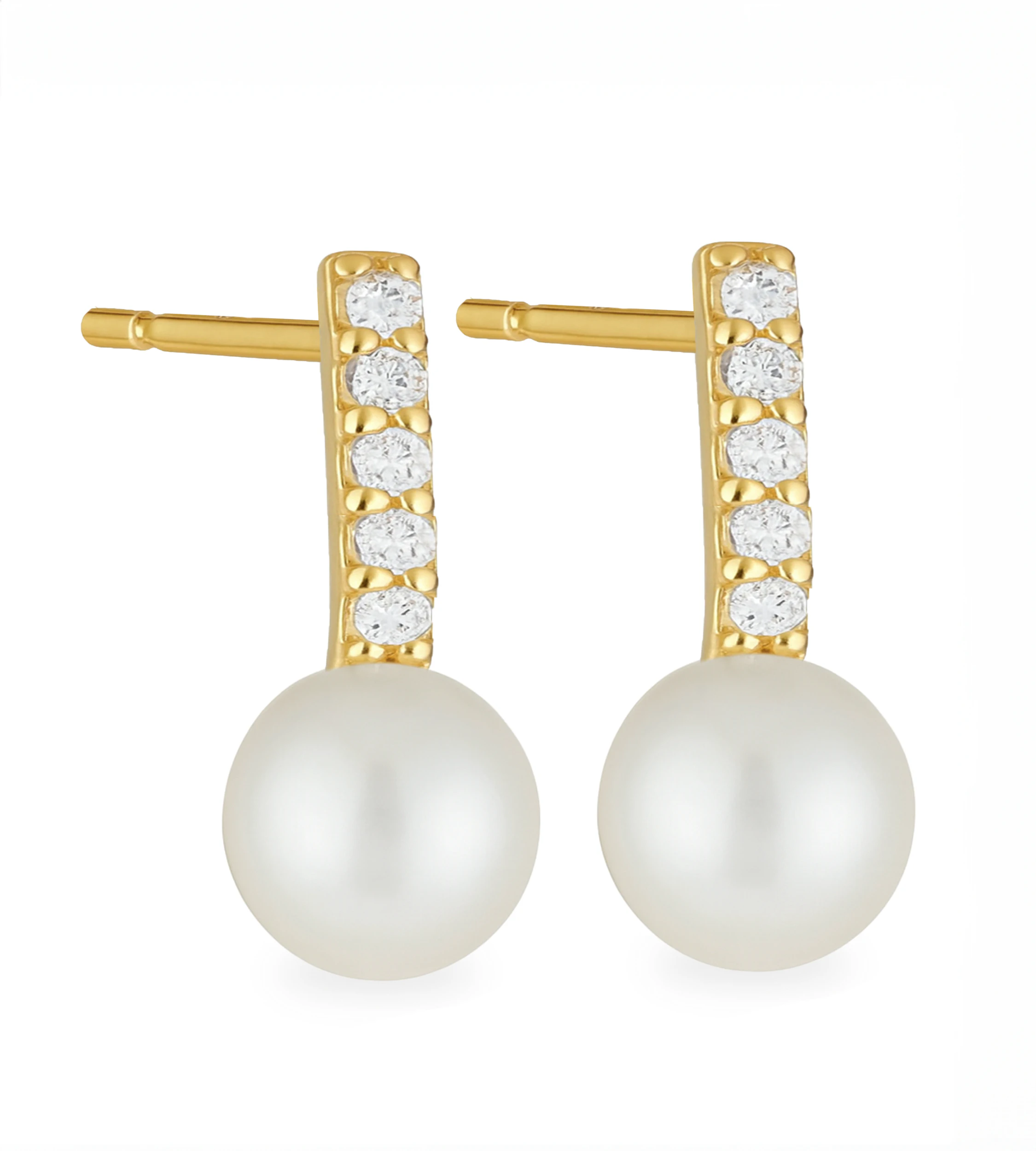 Złote kolczyki wkrętki z perłami i cyrkoniami - eleganckie kolczyki ze złota 585