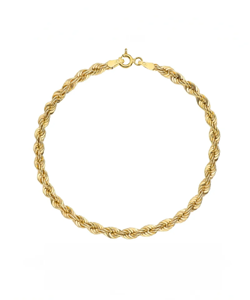 Złota bransoletka kordel 585 o szerokości 2 mm – packshot na białym tle