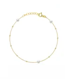 Złota bransoletka z perłami naturalnymi i diamentowanymi kuleczkami 585 – packshot