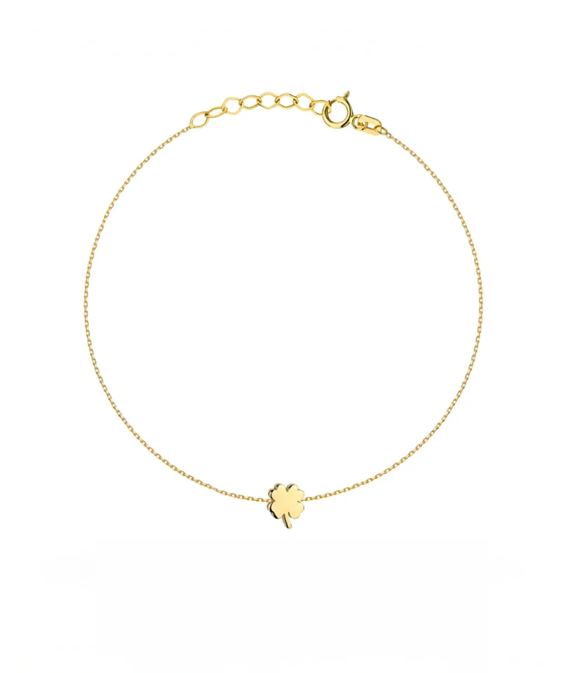 Złota bransoletka ankier rolo z koniczynką czterolistną 585 – packshot na białym tle