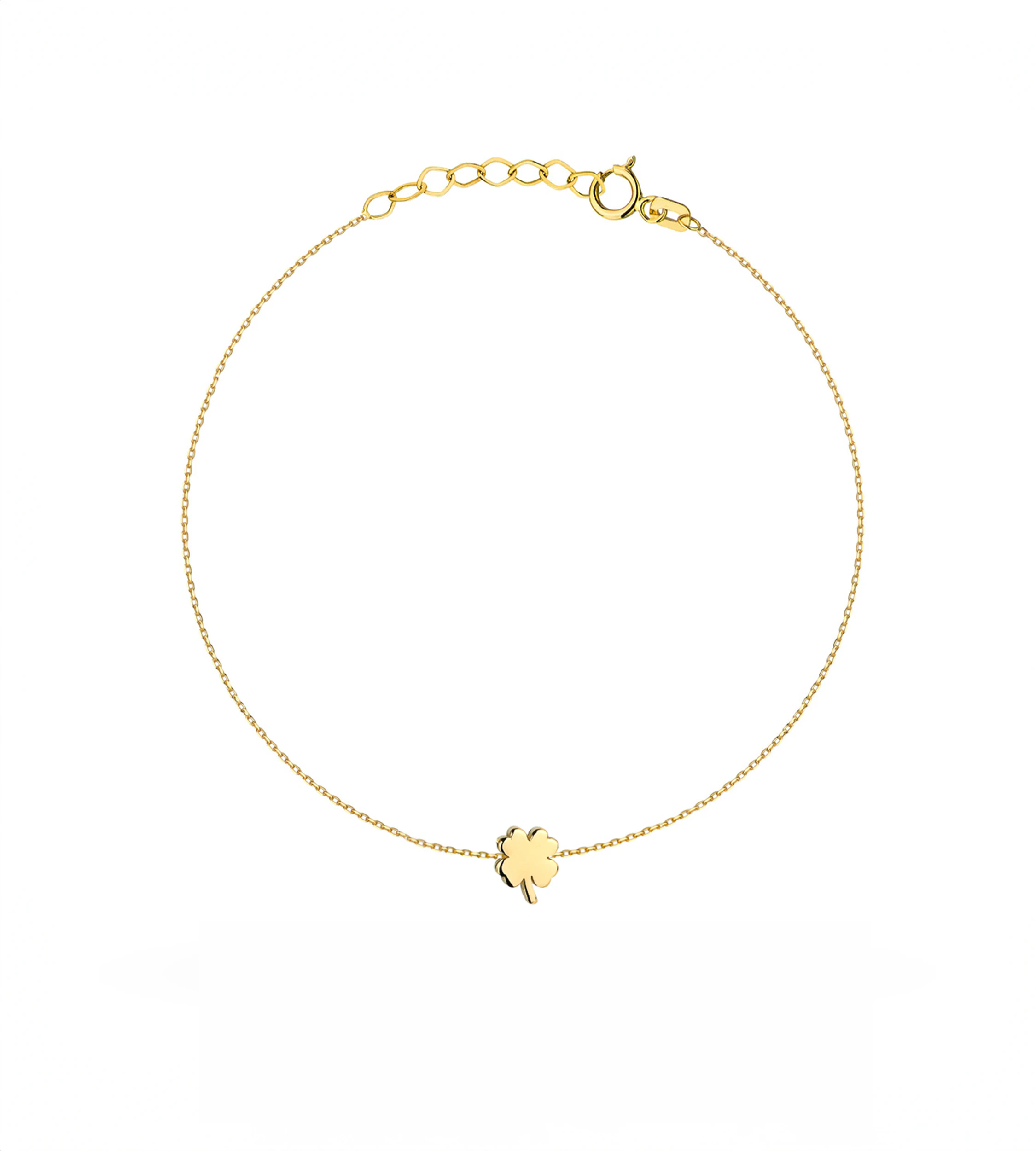 Złota bransoletka ankier rolo z koniczynką czterolistną 585 – packshot na białym tle