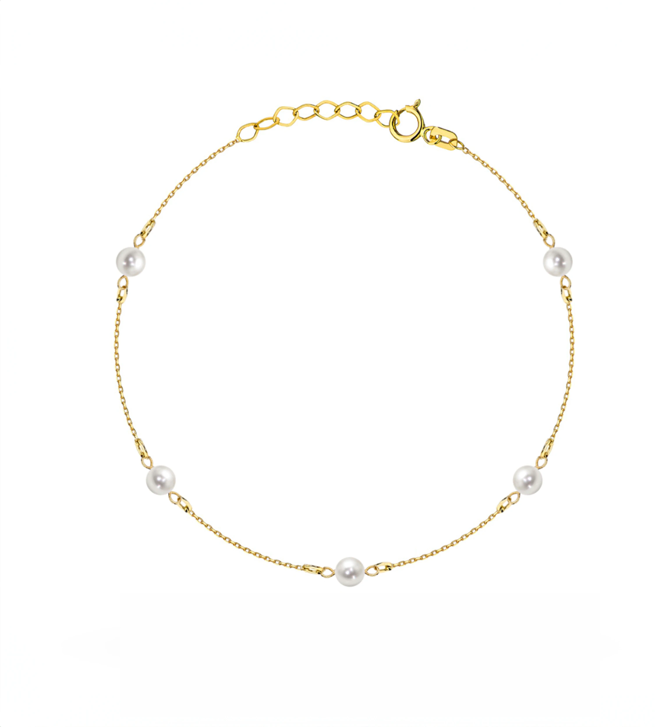 Złota bransoletka z pięcioma perłami naturalnymi 585 – packshot na białym tle