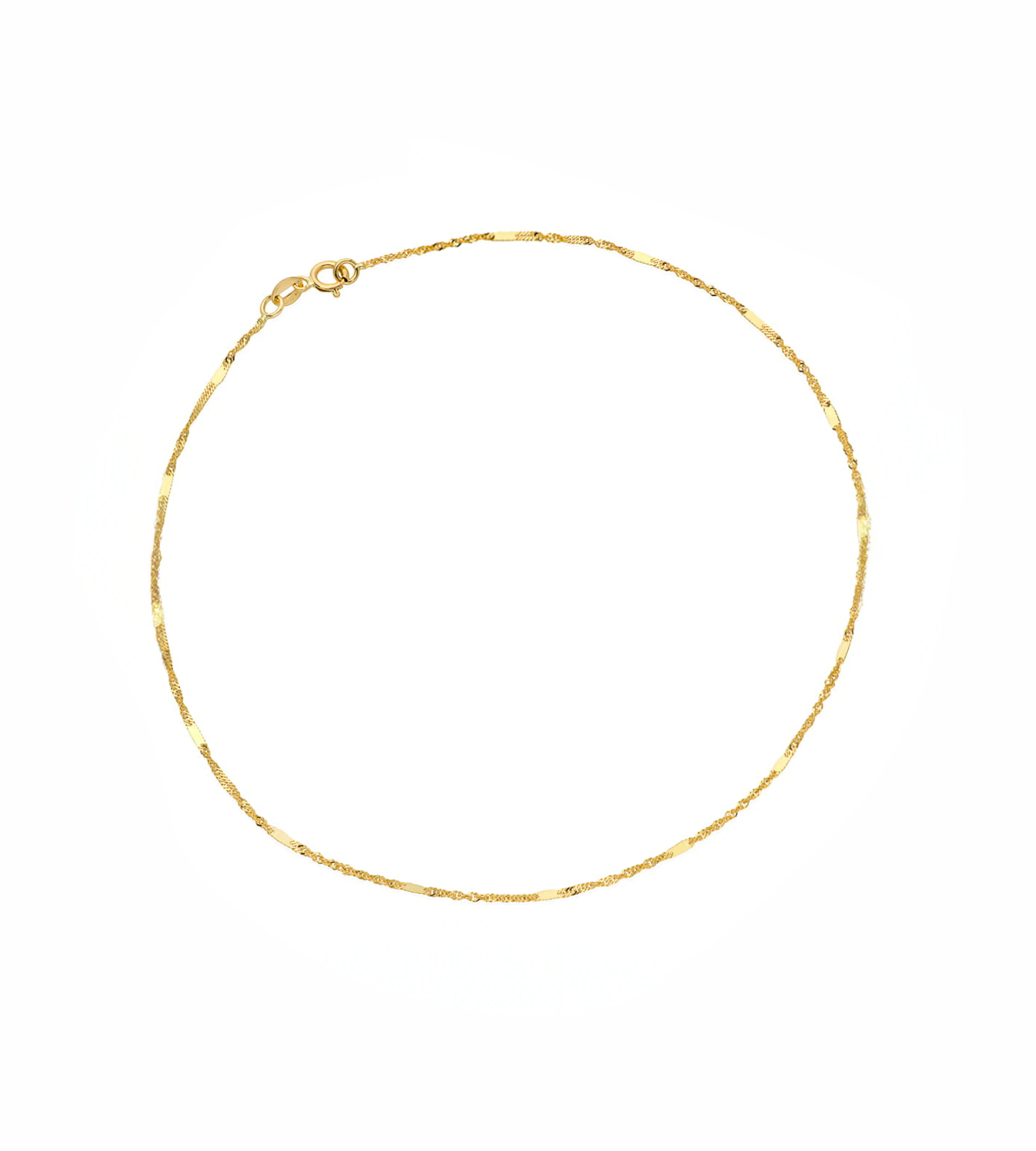 Cienka złota bransoletka singapur 585 z blaszkami – packshot na białym tle