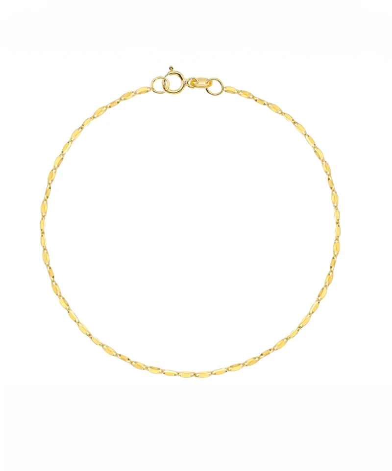 Delikatna złota bransoletka 585 z blaszkami w splocie kawa – packshot na białym tle